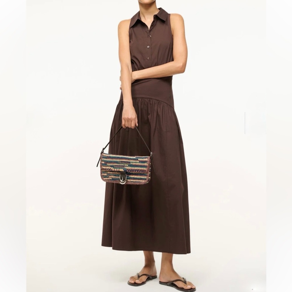 Staud Harlow Woven Multicolor Shoulder Bag with Brown Trim & Silver Buckle NWT - Picture 3 of 16